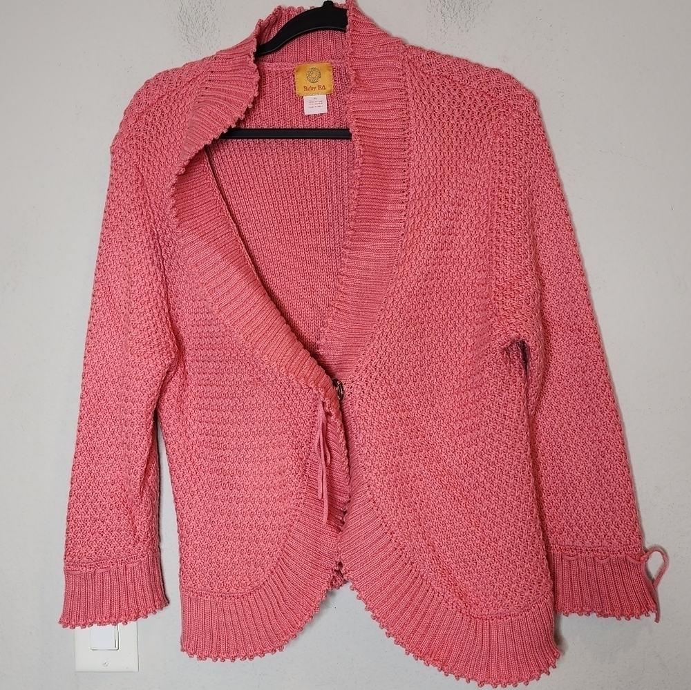 Ruby Rd. Pink Knit Curved Hem Cardigan Size‎ XL (Runs Small?)